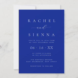 Convites Casamento Minimalista Típico Azul Cobalto