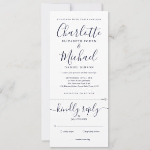 Convites Casamento Minimalista Tudo Em Um Script Azul Marin