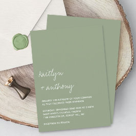 Convites Casamento Minimalista Verde do Script Moderno