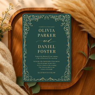 Convites Casamento Minimalista Verde Esmeralda Elegante