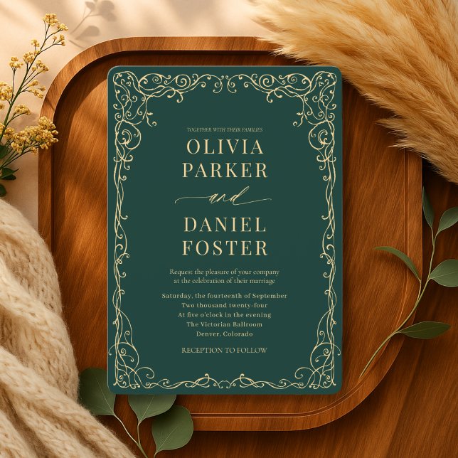 Convites Casamento Minimalista Verde Esmeralda Elegante (Criador carregado)