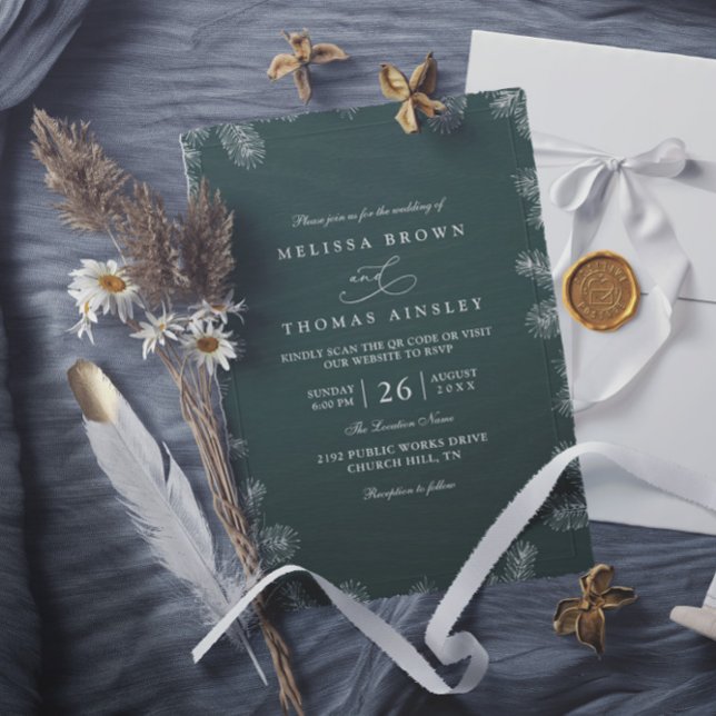 Convites Casamento Minimalista Verde-Evergreen Rústico Mode (Criador carregado)