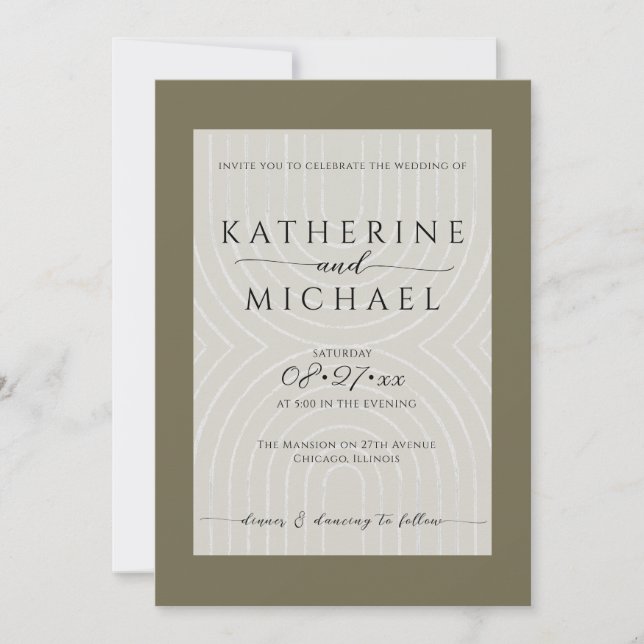 Convites Casamento minimalista verde-oliva (Frente)