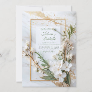Convites Casamento Minimalista Verde Sage com Floral Branco