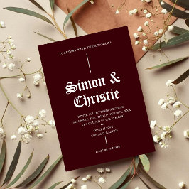 Convites Casamento Minimalista Vintage em Borgonha Retrô