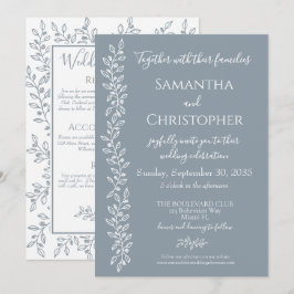 Convites Casamento Mínimo Botânico Dusty Blue Modern Boho