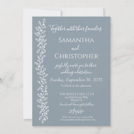 Convites Casamento Mínimo Botânico Romântico Dusty Blue Boh