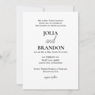 Convites Casamento Mínimo Branco e Preto Clássico Formal