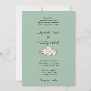Convites Casamento Mínimo Branco e Verde de Rosa