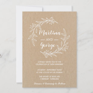 Convites Casamento mínimo com Folha Elegante Rustic kraft