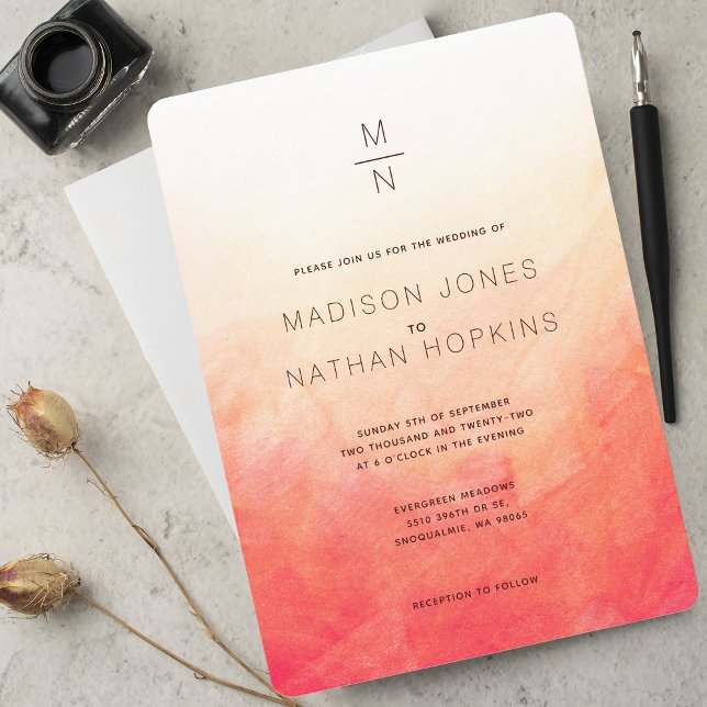 Convites Casamento Mínimo Coral Watercolor (Criador carregado)