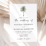 Convites Casamento Mínimo de Árvore Palm<br><div class="desc">Convites tropicais de casamento com uma ilustração de palmeira de solteiro no topo do convite. Personalize os convites de casamento das palmeiras com seus nomes e detalhes de casamento em letras negras com um moderno script com letra de mão destacando o design. O simples convite de casamento tropical se inverte...</div>