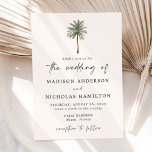 Convites Casamento Mínimo de Árvore Palm<br><div class="desc">Convites tropicais de casamento com ilustração de palmeira de solteiro no topo do convite com fundo de marfim. Personalize os convites de casamento das palmeiras com seus nomes e detalhes de casamento em letras negras com um moderno script com letra de mão destacando o design. O simples convite de casamento...</div>