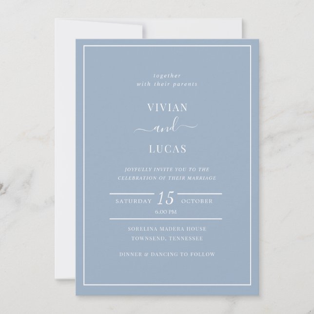 Convites Casamento Mínimo de Azul Moderno (Frente)