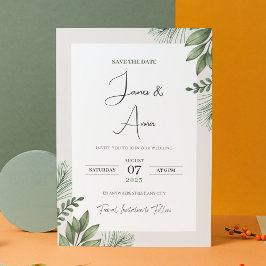 Convites Casamento Mínimo de Beige Floral e Verde com Aquar