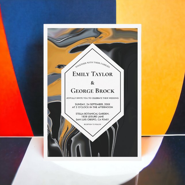 Convites Casamento mínimo de boêmia Dourada com a Artsy Abs (Criador carregado)