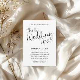 Convites Casamento mínimo de caligrafia em preto e branco