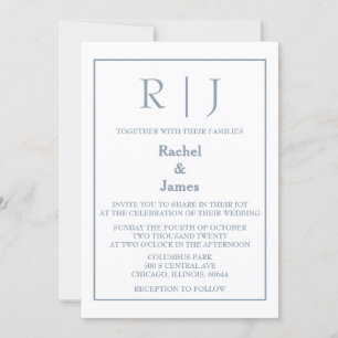 Convites Casamento Mínimo de Clássica Elegante Monograma Az