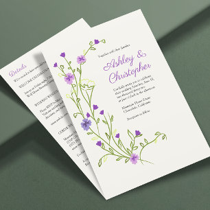 Convites Casamento Mínimo de Flor Roxo Selvagem Tudo-em-Um