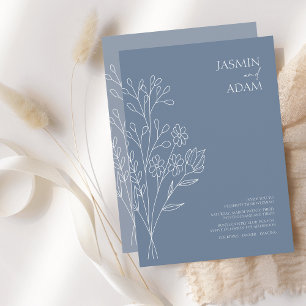 Convites Casamento Mínimo de Flores Brancas Azuis Brancas