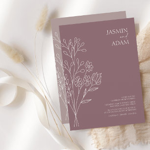 Convites Casamento Mínimo de Flores Brancas Púrpuras de Plu