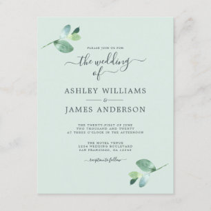 Convites Casamento Mínimo de Folhagem Eucalyptus - Script