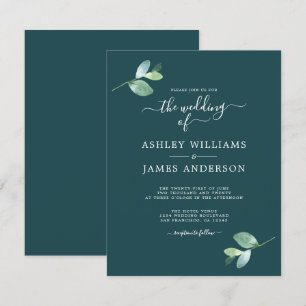 Convites Casamento Mínimo de Folhagem Eucalyptus - Script