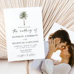 Convites Casamento Mínimo de Foto da Árvore Palm<br><div class="desc">Convites tropicais de casamento com uma ilustração de palmeira de solteiro no topo do convite. Personalize os convites de casamento das palmeiras com seus nomes e detalhes de casamento em letras negras com um moderno script com letra de mão destacando o design. O simples convite de casamento tropical reverte para...</div>