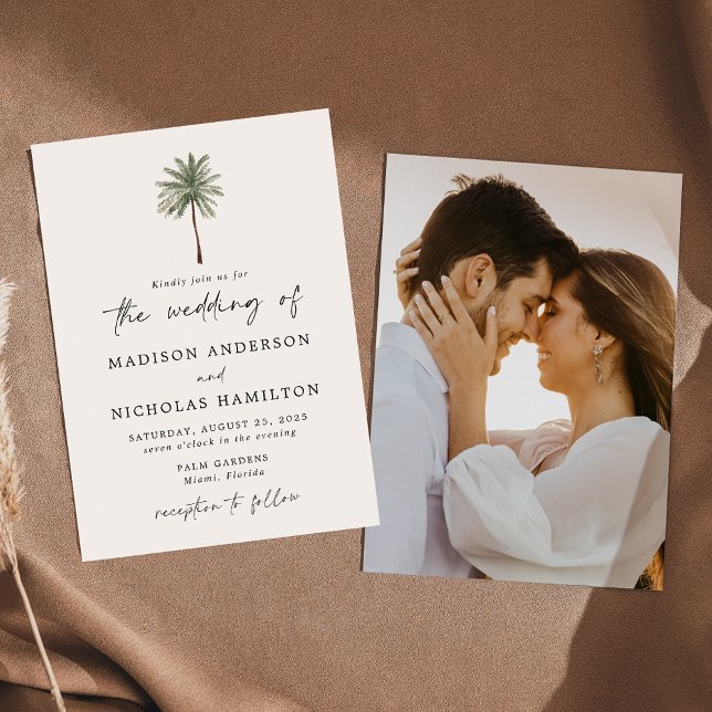 Convites Casamento Mínimo de Foto da Árvore Palm (Criador carregado)