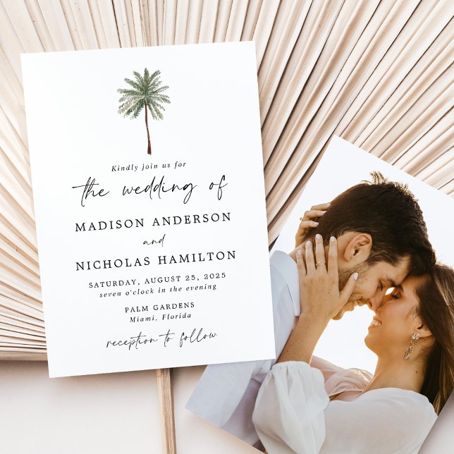 Convites Casamento Mínimo de Foto da Árvore Palm (Criador carregado)