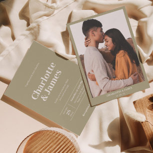 Convites Casamento Mínimo de Foto Verde de Sábio Retroativo