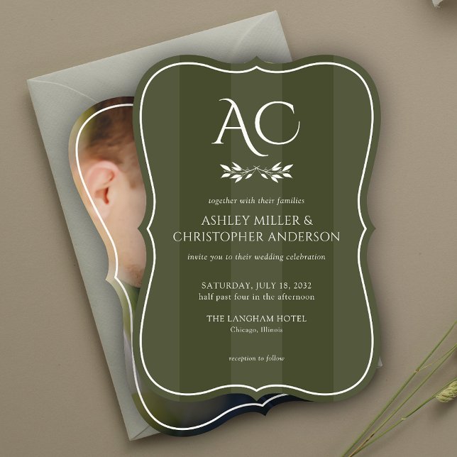Convites Casamento Mínimo de Fotografia Verde-Olival em Fai (Criador carregado)