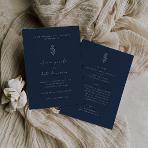 Convites Casamento Mínimo de Frente Azul e Traseira do Mari