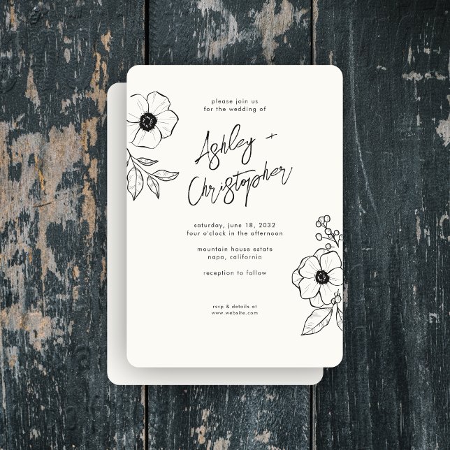 Convites Casamento Mínimo De Leite Botânico Branco (Criador carregado)