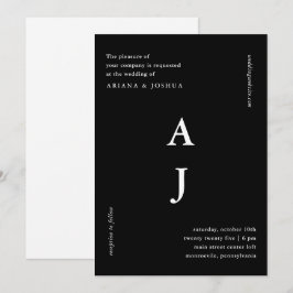 Convites Casamento Mínimo de Monograma Preto e Branco