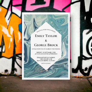 Convites Casamento Mínimo de Ondas Azuis Abstrato modernas