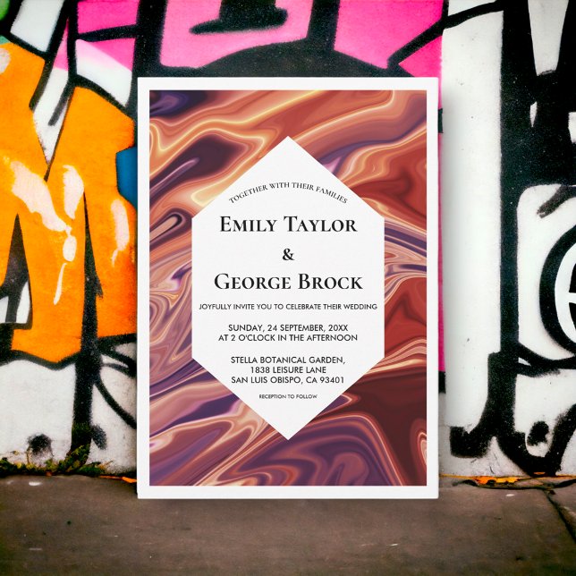 Convites Casamento Mínimo de Pintura de Óleo de Lava Abstra (Criador carregado)