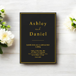 Convites Casamento Mínimo De Preto Chic E Dourado De Luxo E