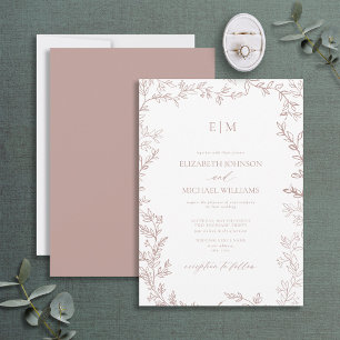 Convites Casamento Mínimo de Rosa de Pão Elegante Monograma