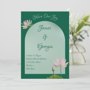 Convites Casamento Mínimo de Rosa Suave e Lotus Verde