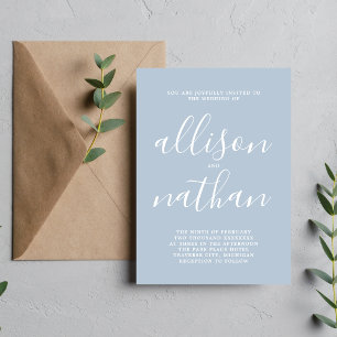 Convites Casamento Mínimo de Script Azul Verdadeiro Simplic