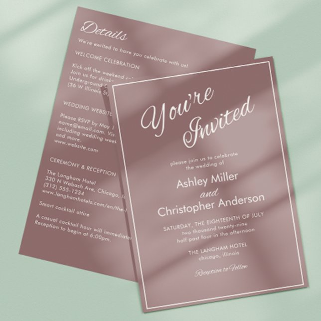 Convites Casamento Mínimo de Script Dusty Rosa All-in-One (Criador carregado)