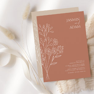 Convites Casamento Minimo de Terracotta White Wildflower