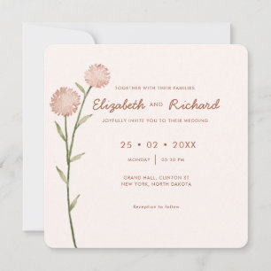 Convites Casamento Mínimo de Wlidflower Floral Duo Tone