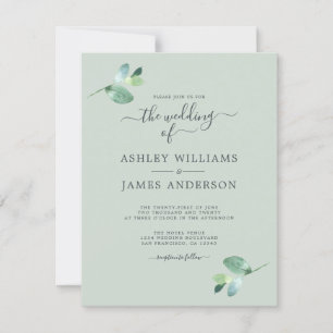 Convites Casamento Mínimo do Eucalyptus Foliage em Script C