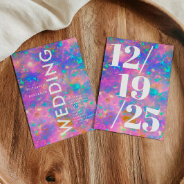 Convites Casamento Mínimo Dourado e Opal Rosa-Rosa-Rosa