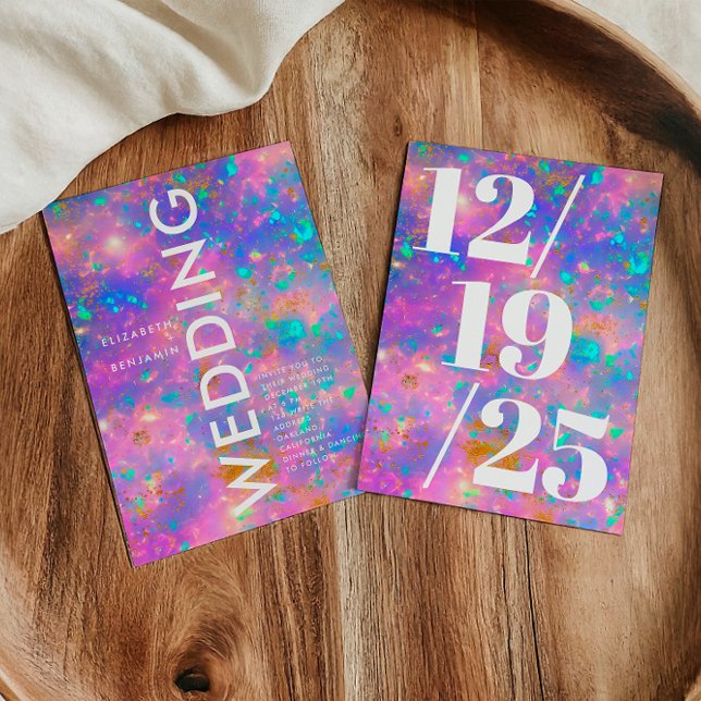 Convites Casamento Mínimo Dourado e Opal Rosa-Rosa-Rosa (Criador carregado)