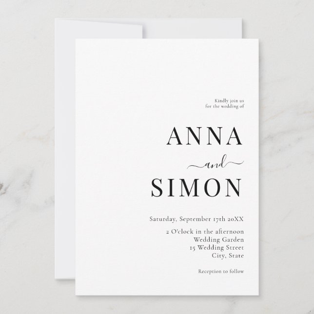 Convites Casamento Mínimo Elegante de Branco Branco Branco  (Frente)