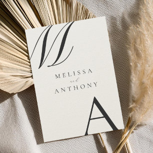 Convites Casamento Mínimo Elegante de Negro e Ecru Monogram