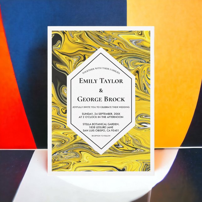 Convites Casamento Mínimo Elegante de Pastel Dourado Negro (Criador carregado)